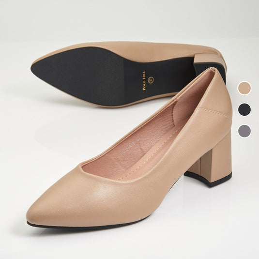 Mid Block Heels Pointed Court Shoes