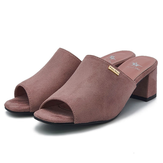 Faux Suede Peep Toe Mid-Heeled Mules