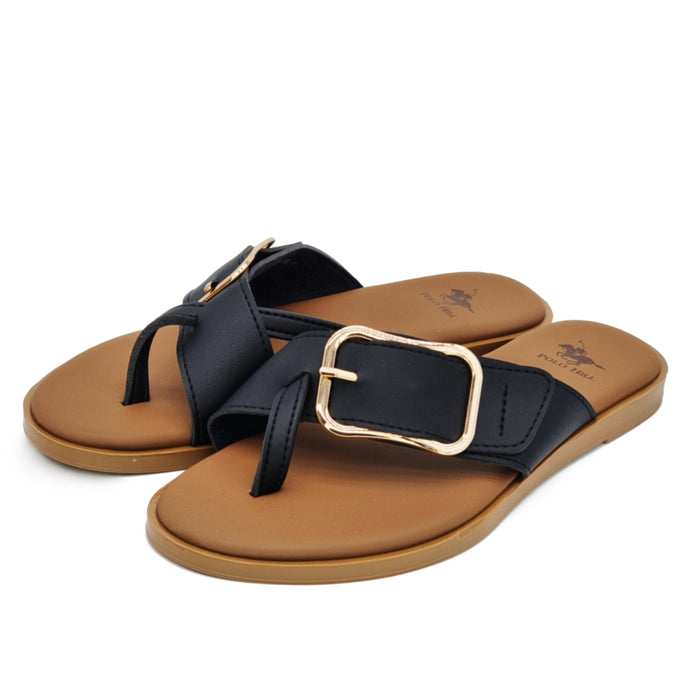 Buckle Strap Toe Post Slide Flat Sandals