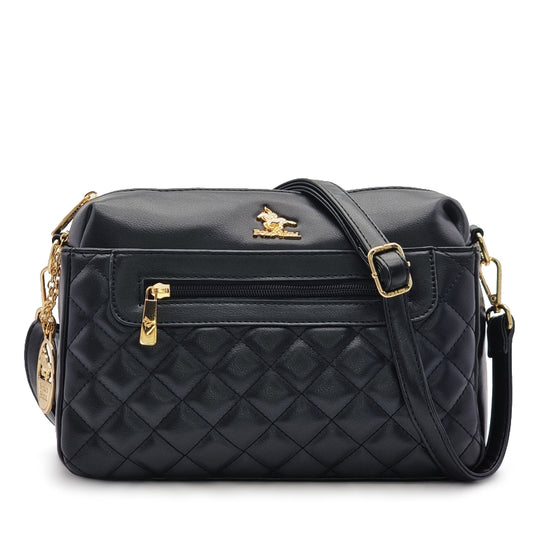 Quilted Front Multi-Compartment Crossbody Sling Bag