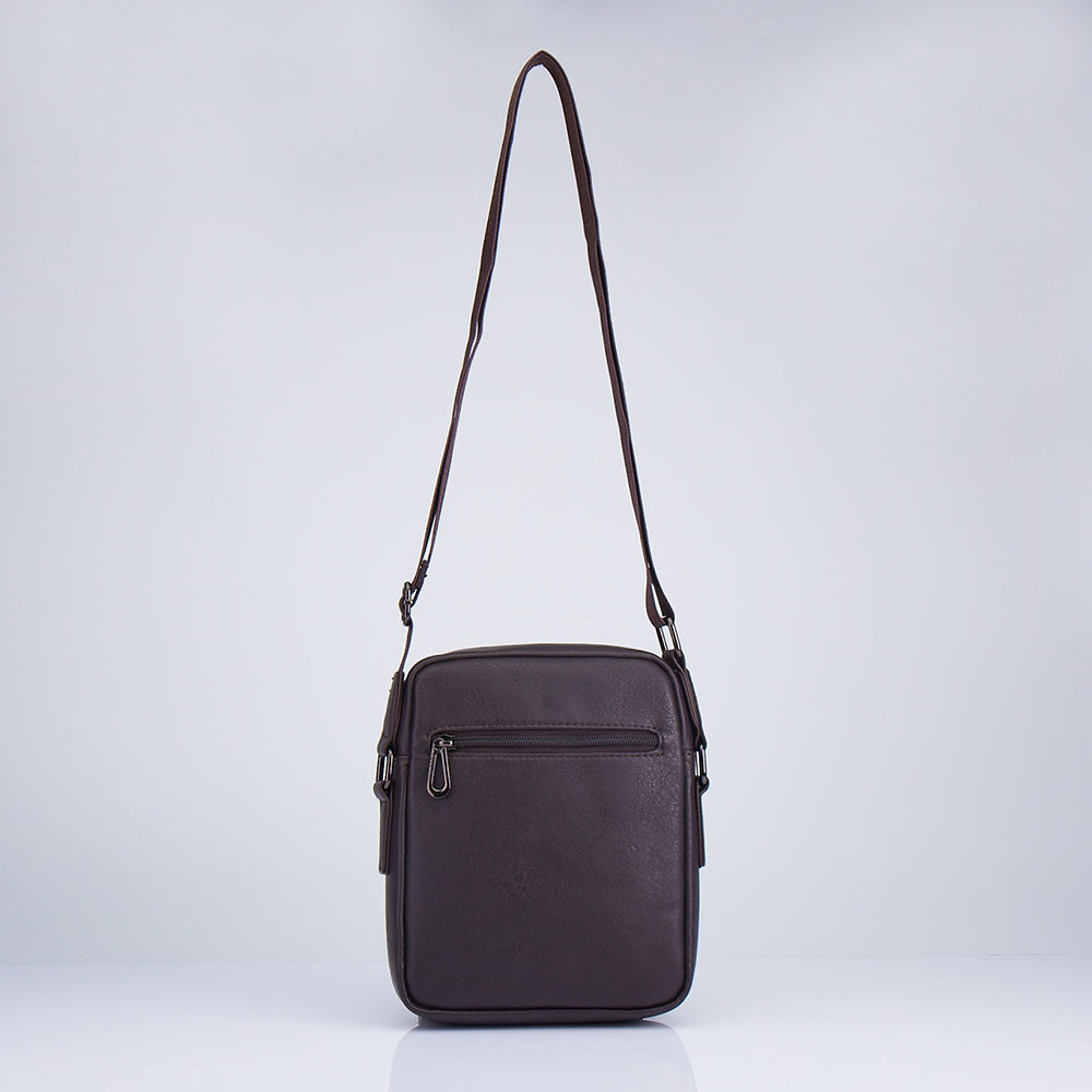 Faux Leather Flap Crossbody Sling Bag Brown