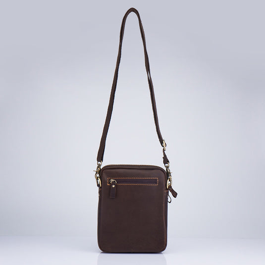 Genuine Leather Snap Button Flap Crossbody Sling Bag