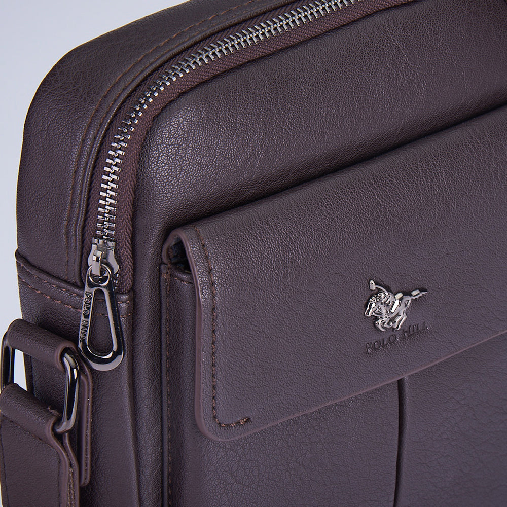 Faux Leather Flap Crossbody Sling Bag Brown