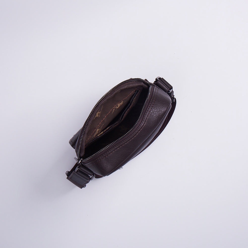 Faux Leather Flap Crossbody Sling Bag Brown