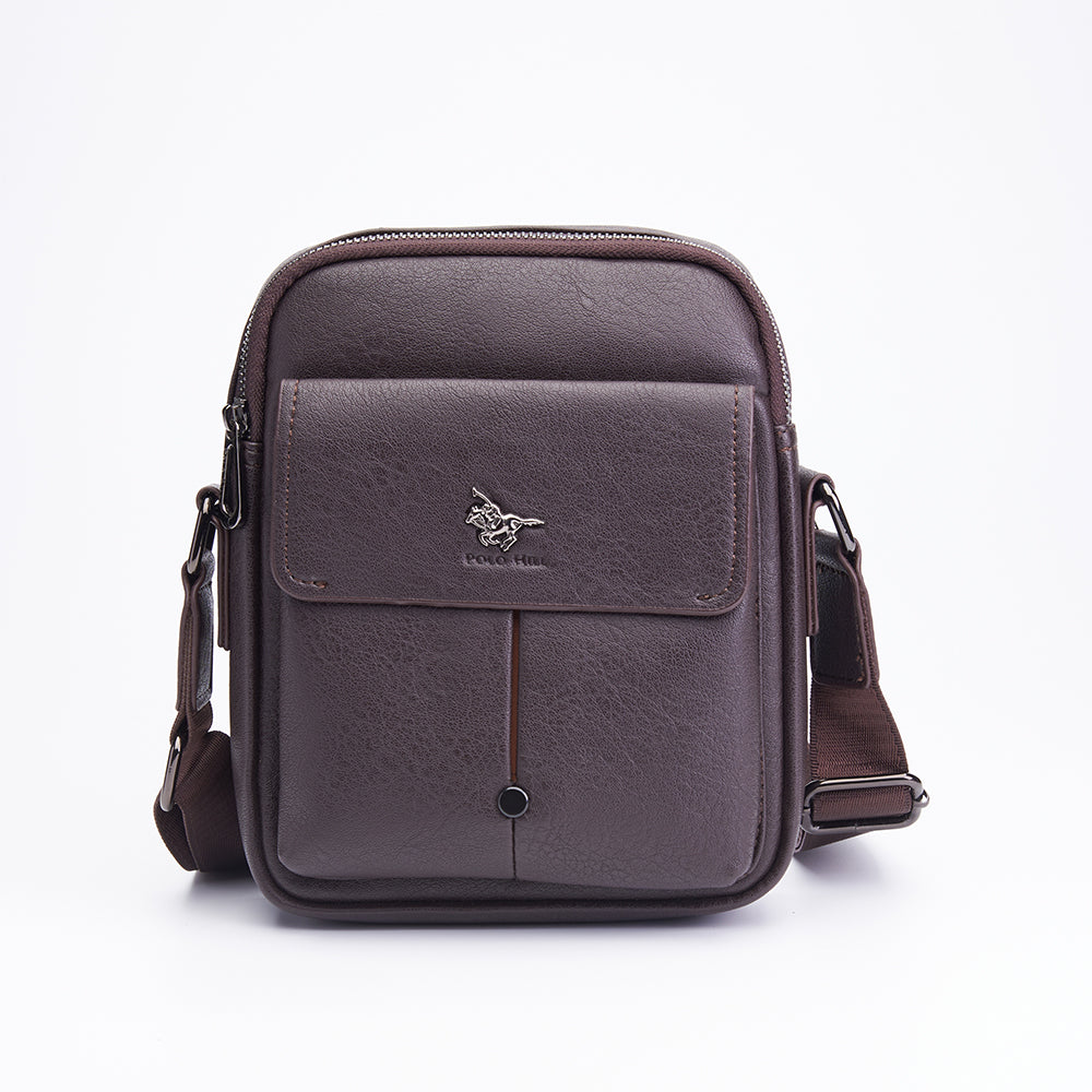 Faux Leather Flap Crossbody Sling Bag Brown