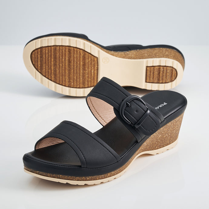 Two Band Mule Wedge Sandals