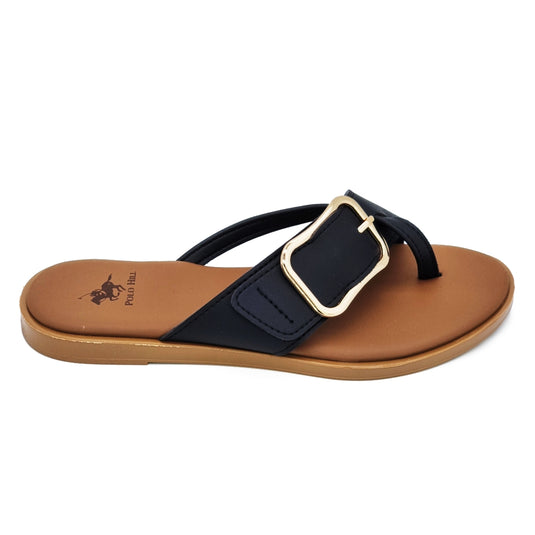 Buckle Strap Toe Post Slide Flat Sandals