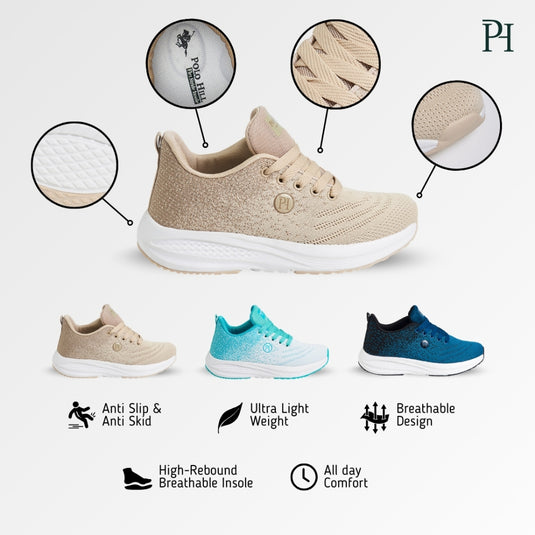 POLO HILL Ladies Lace Up Athleisure Knit Sneakers PLSA-LS5516
