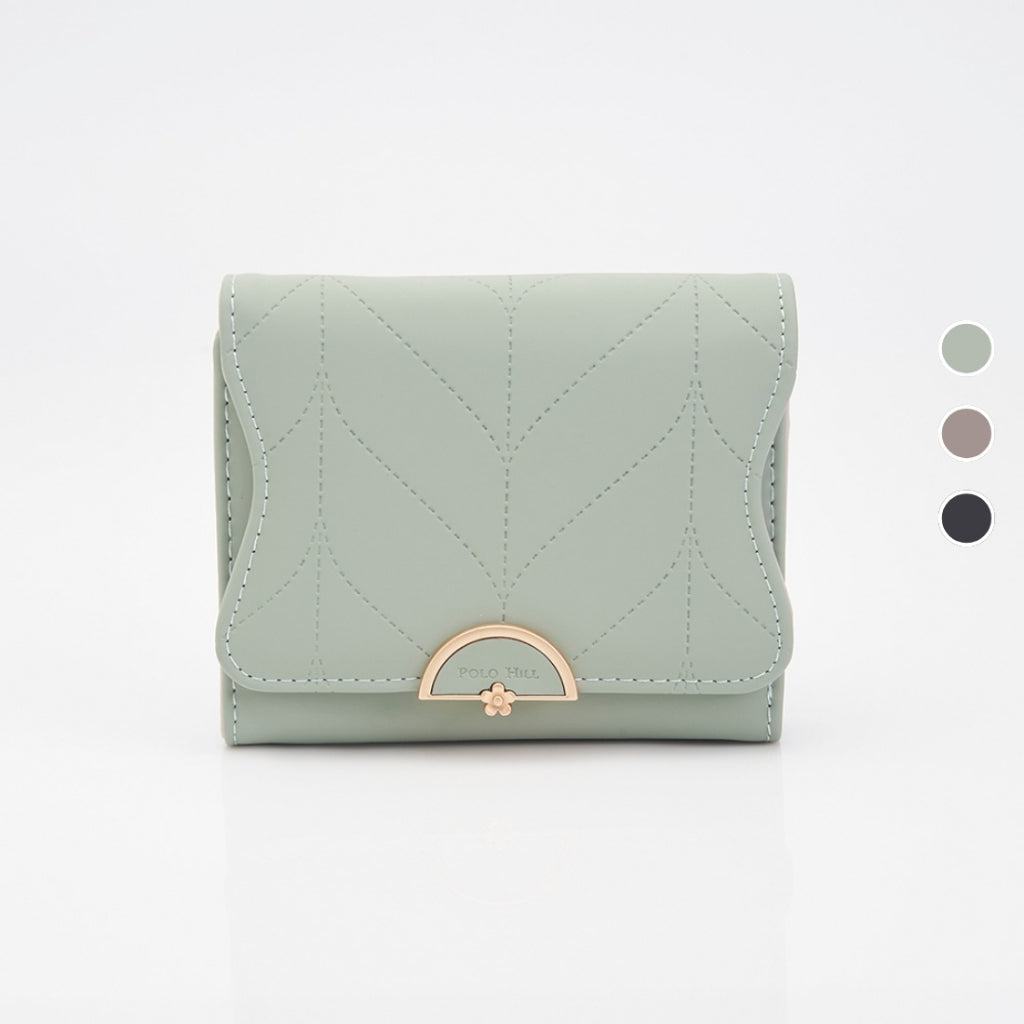 POLO HILL Ladies Leaf Inspired Stitching Tri-Fold Wallet PW120