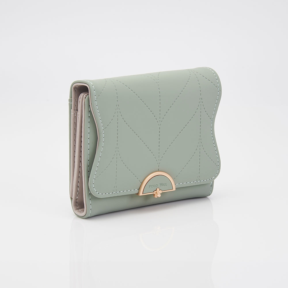 POLO HILL Ladies Leaf Inspired Stitching Tri-Fold Wallet PW120