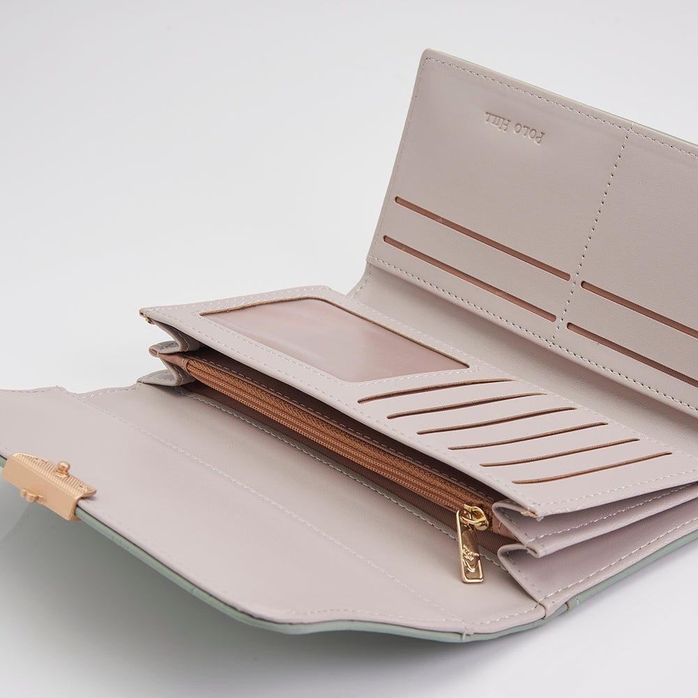 POLO HILL Ladies Leaf Inspired Stitching Long Wallet PW119