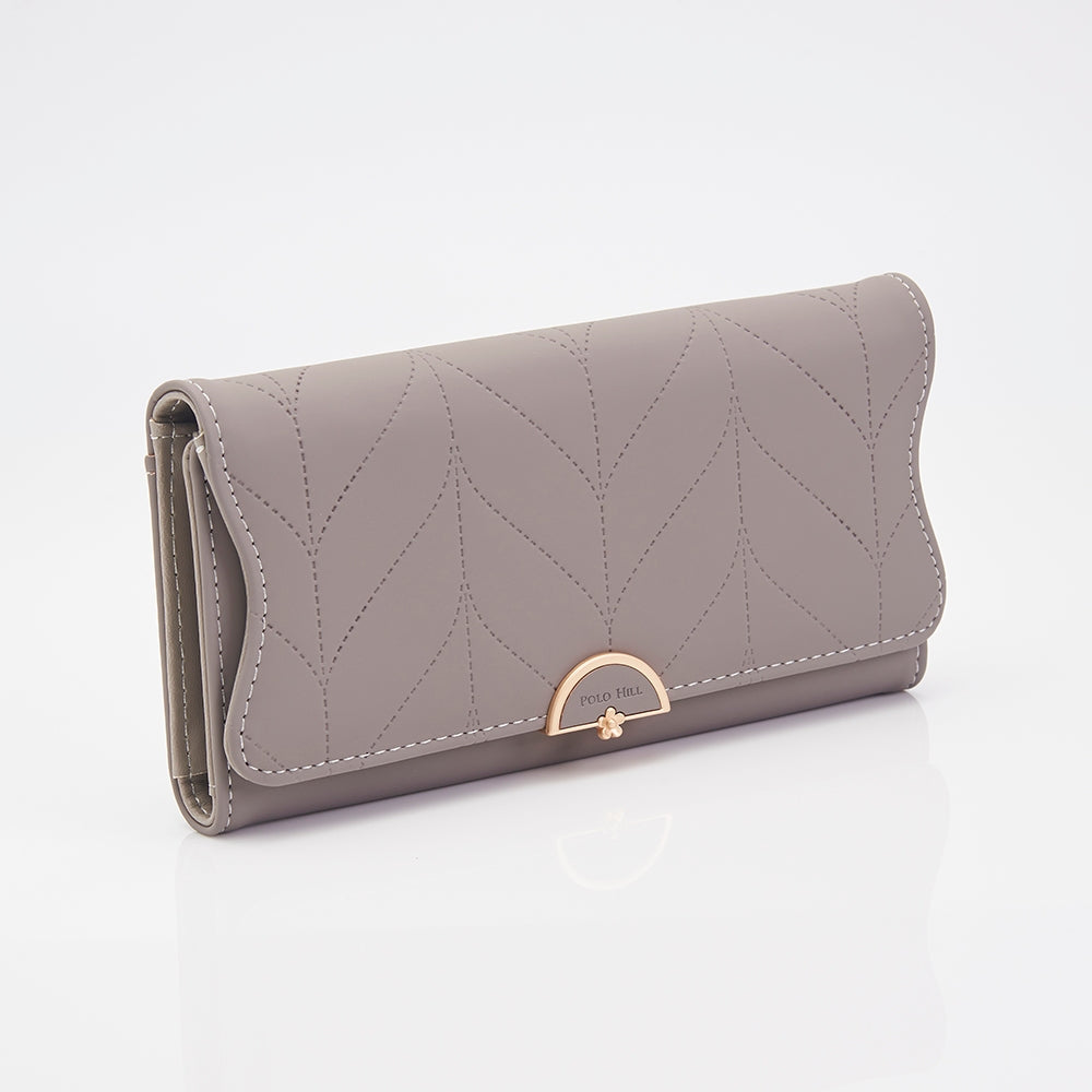 POLO HILL Ladies Leaf Inspired Stitching Long Wallet PW119