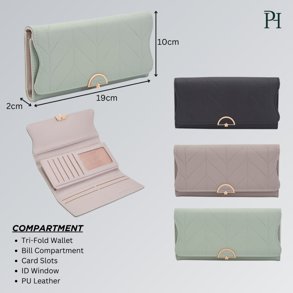 POLO HILL Ladies Leaf Inspired Stitching Long Wallet PW119