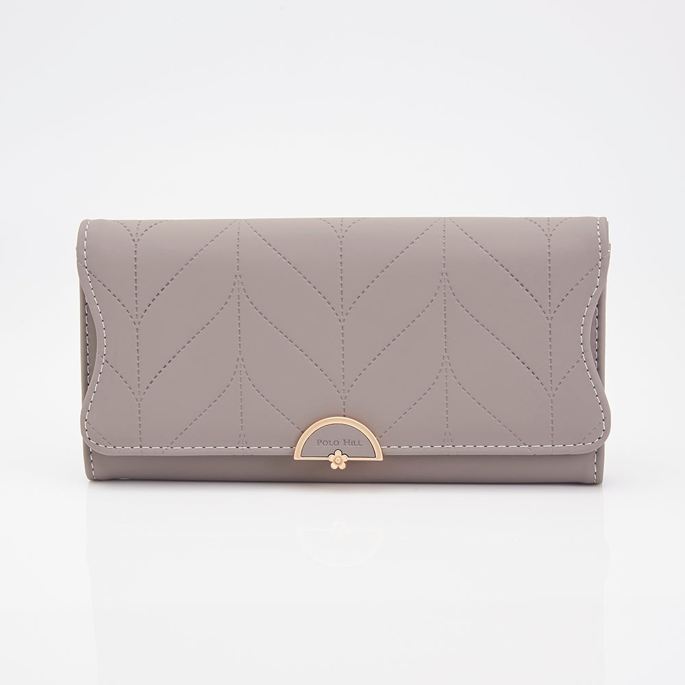 POLO HILL Ladies Leaf Inspired Stitching Long Wallet PW119