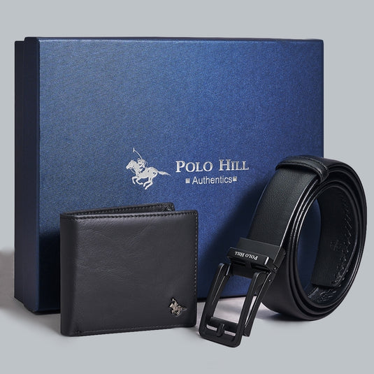 Gift Box 2-in-1 Bundle Set Genuine Leather RFID Protected Wallet Fake Pin Automatic Buckle Belt