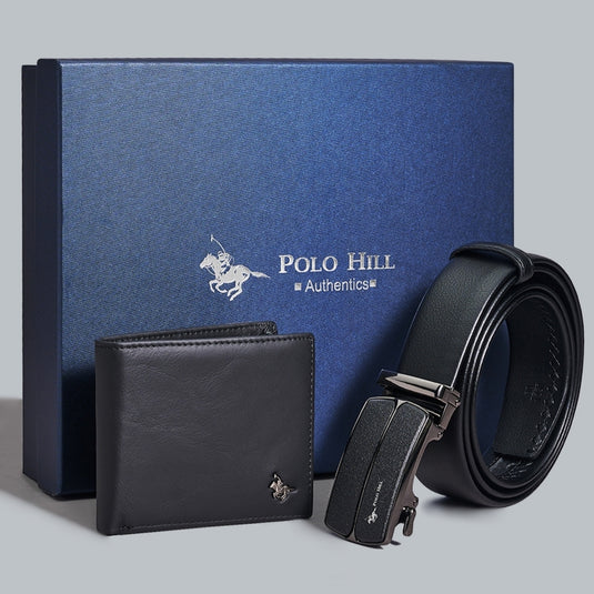 Gift Box 2-in-1 Bundle Set Genuine Leather RFID Protected Wallet Automatic Buckle Belt