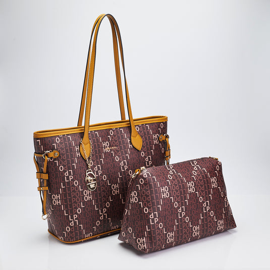 Monogram Shoulder Tote Bag 2-in-1 Bundle Set