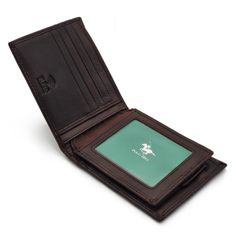 Genuine Leather RFID Blocking Bifold Wallet with Gift Box - Coin Pouch