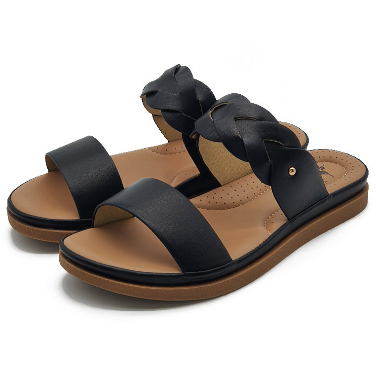 Load image into Gallery viewer, Two Strap Wide Base Slide Sandals
