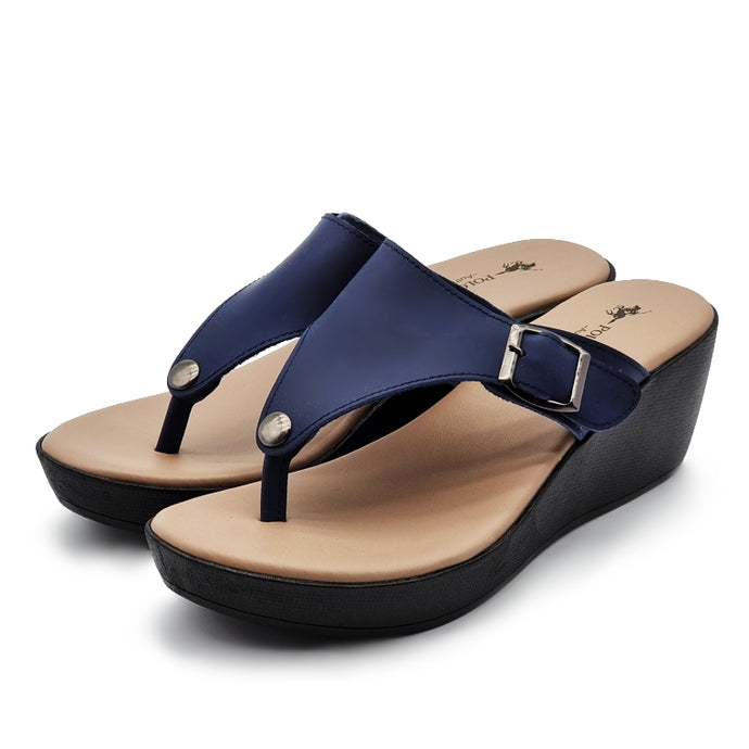 Buckle Toe-Post Wedge Sandals