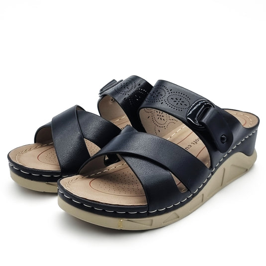 Cross Vamp Wedge Sandals