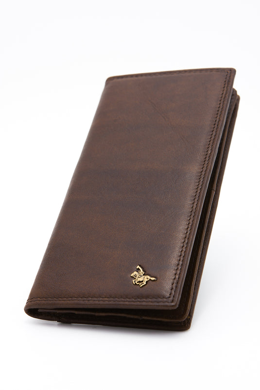 Brown RFID Blocking Genuine Leather Long Bi-Fold Wallet