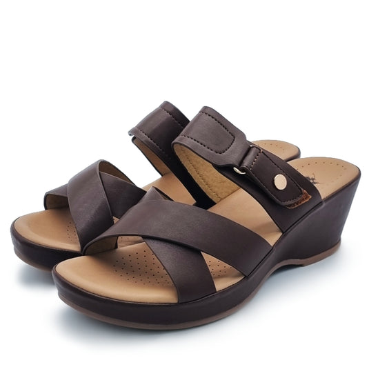 Cross Vamp Slide Wedge Sandals