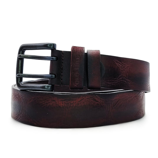 Genuine Textured Leather Double Pin Buckle Belt