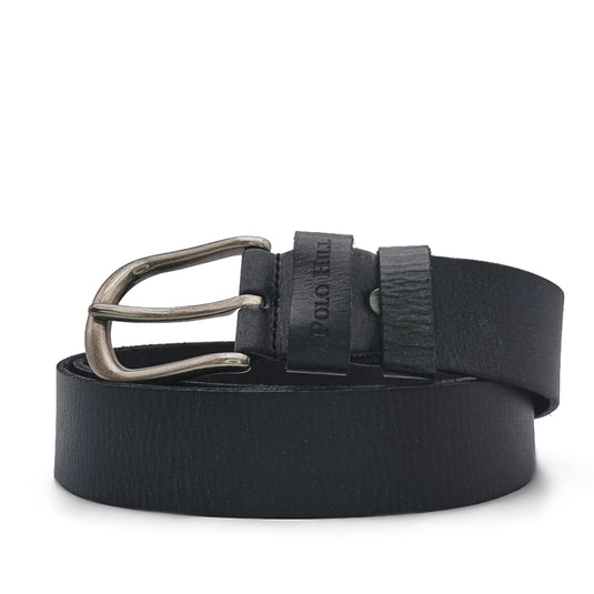 Genuine Textured Leather Tonal Buckle Pin Belt