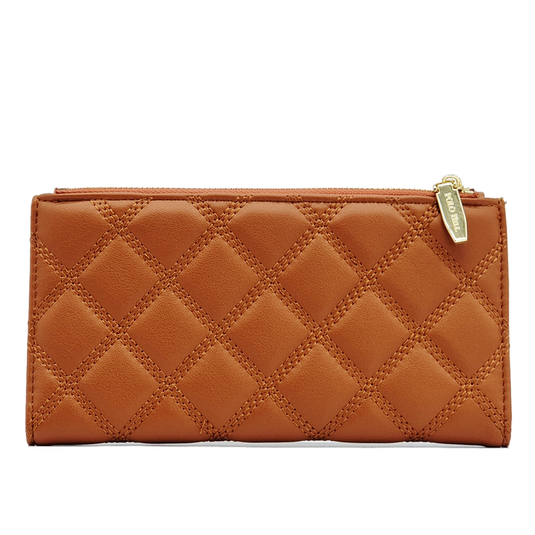 Quilted TriFold Zip Long Wallet