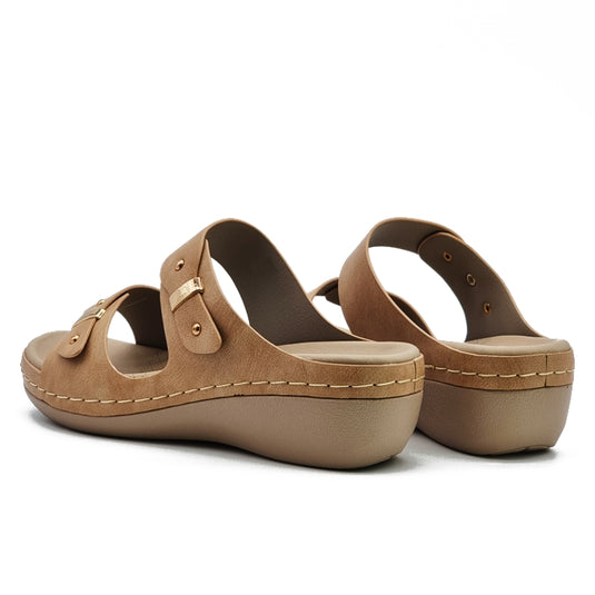 Two Band Mule Wedge Sandals