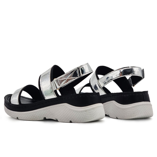 Hook & Loop Glossy Strap Sandals