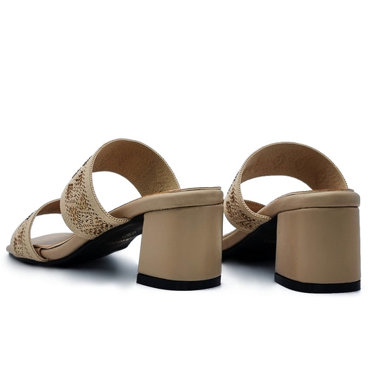 Square Open Toe Double Strap Heeled Sandals