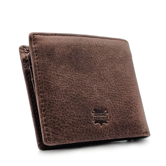 Copy of Genuine Leather Side Label Bi-Fold Wallet - Zip Pocket