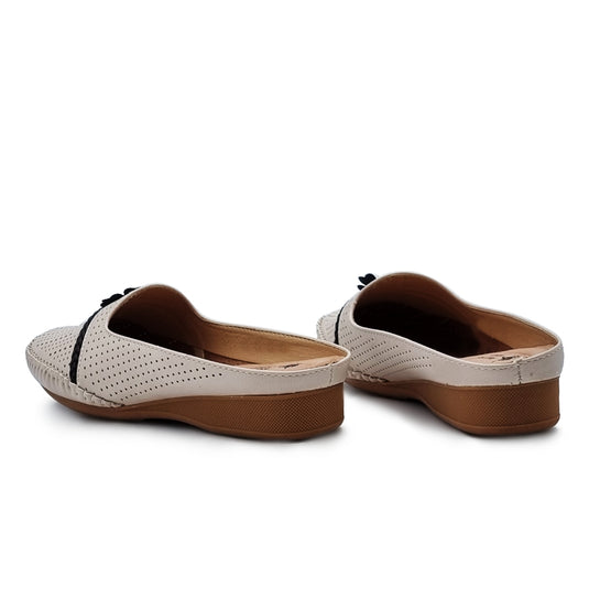 Half Slip On Mules Shoes with Centre Flower Detail