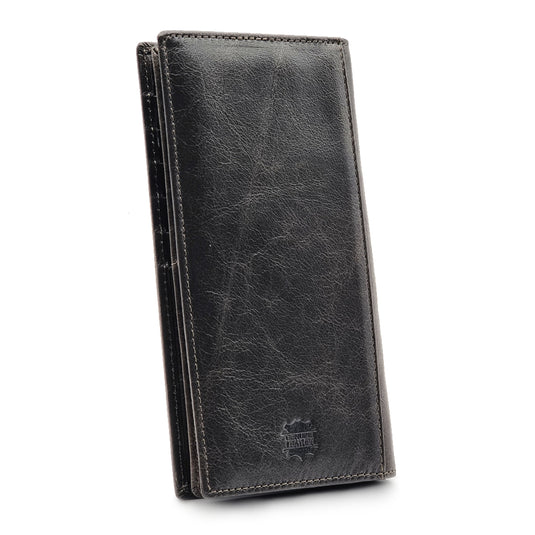 Genuine Leather Grey Long BiFold Wallet