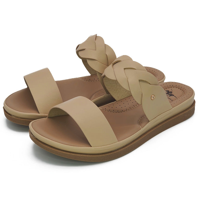 Two Strap Wide Base Slide Sandals