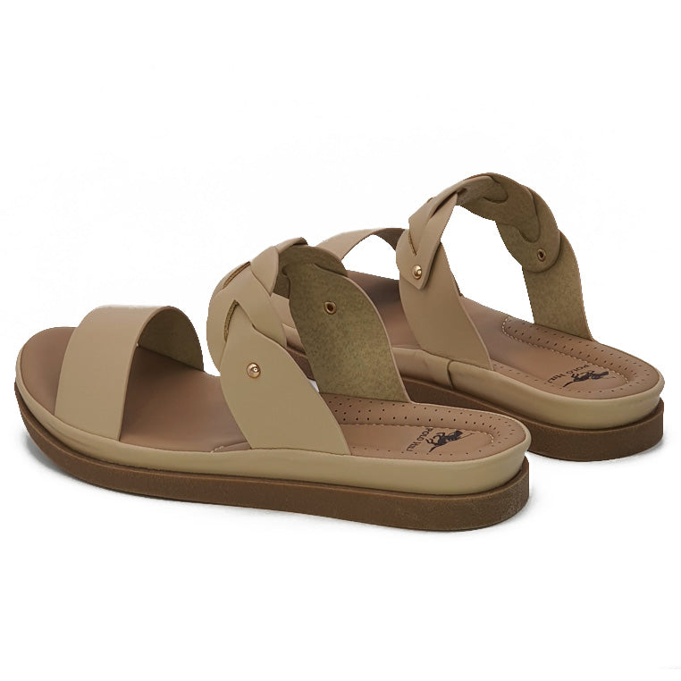 Two Strap Wide Base Slide Sandals