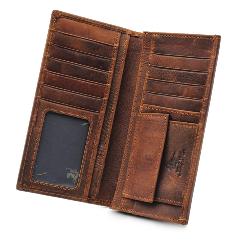 Load image into Gallery viewer, Mens Long Genuine Leather BiFold Wallet with Coin Compartment
