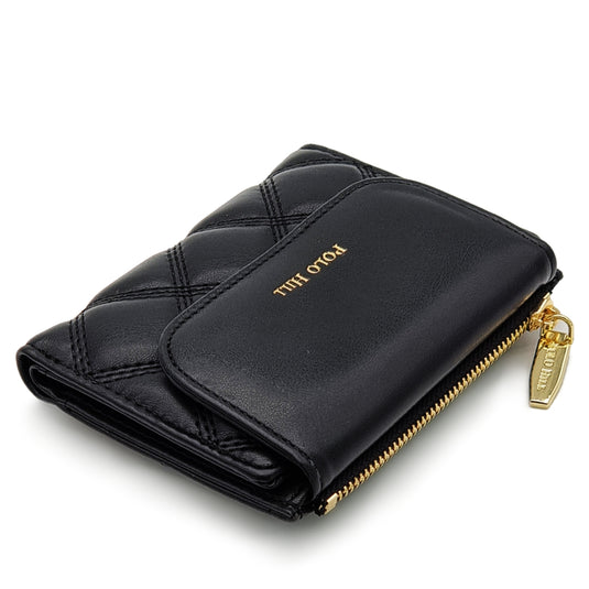 Quilted TriFold Zip Short Wallet