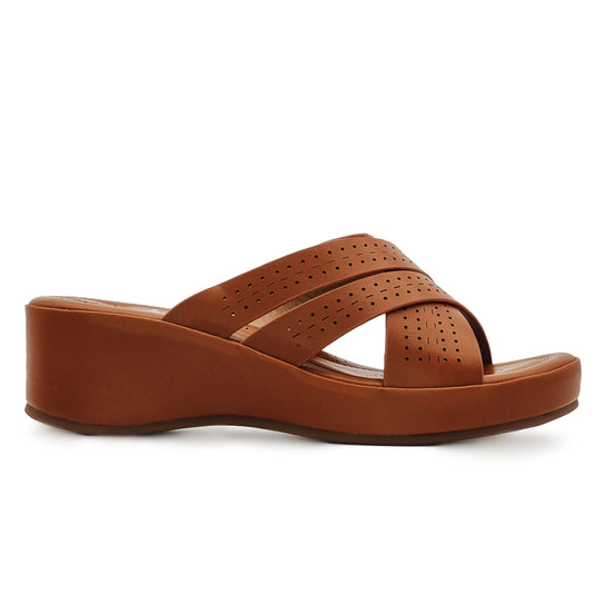 Perforated Cross Strap Wedge Sandals