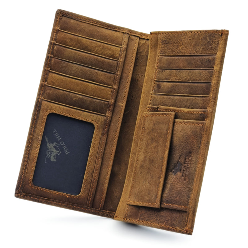 Load image into Gallery viewer, Mens Long Genuine Leather BiFold Wallet with Coin Compartment
