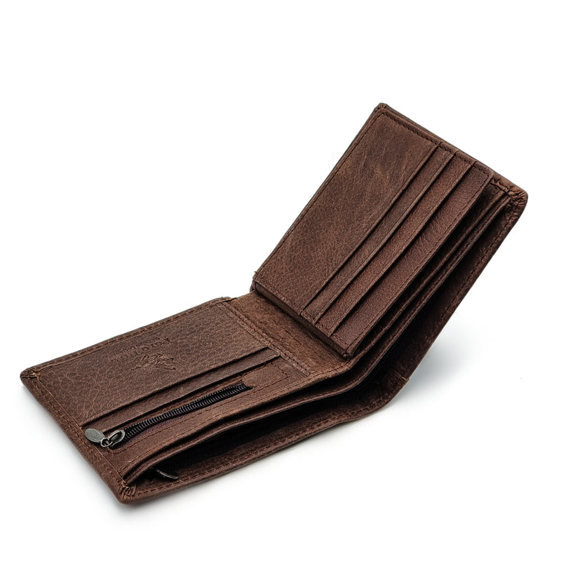 Load image into Gallery viewer, Copy of Genuine Leather Side Label Bi-Fold Wallet - Zip Pocket
