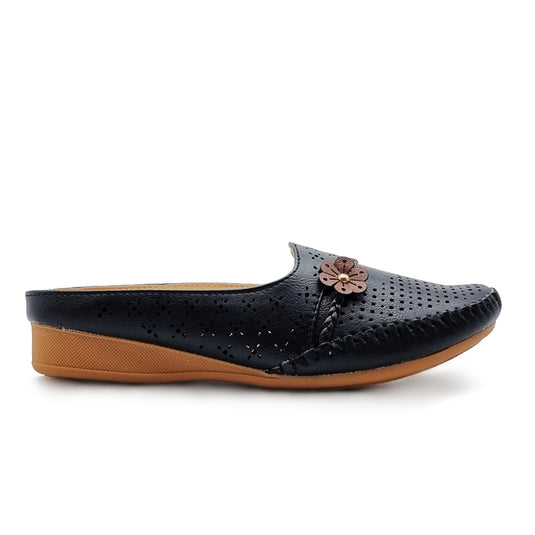 Half Slip On Mules Shoes with Side Flower Detail