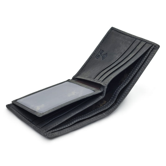 Genuine Leather Black RFID Protected BiFold Wallet