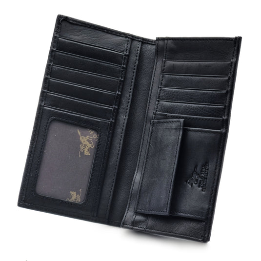 Mens Long Genuine Leather BiFold Wallet with Coin Compartment