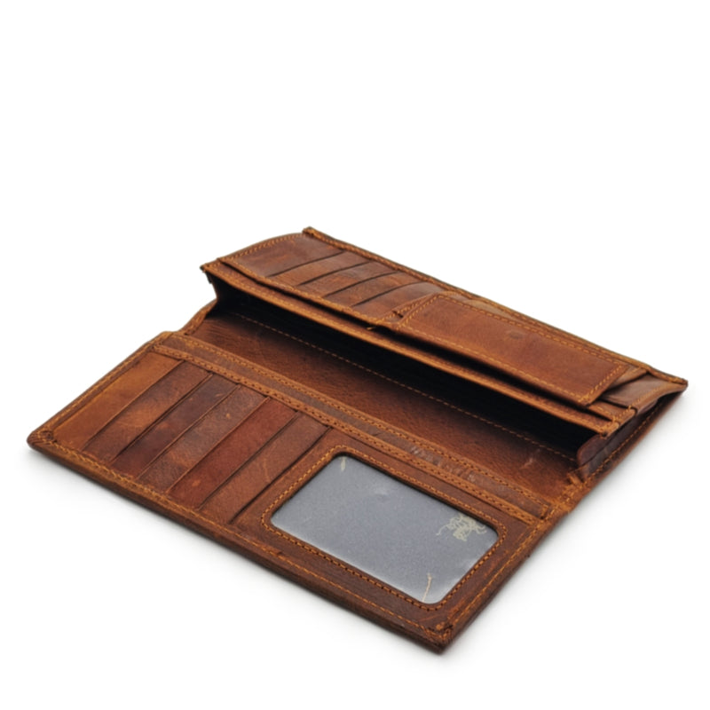 Load image into Gallery viewer, Mens Long Genuine Leather BiFold Wallet with Coin Compartment
