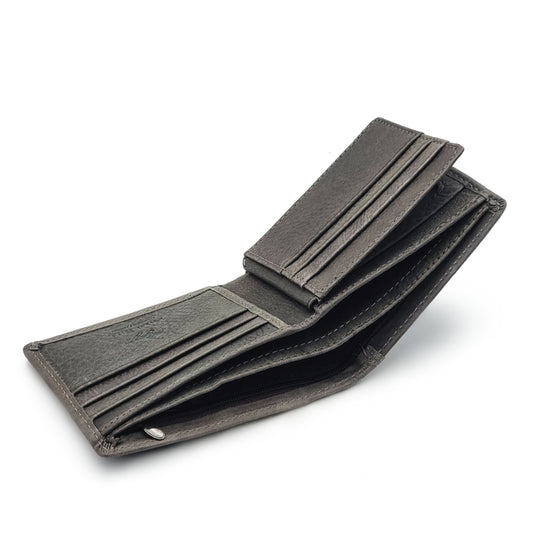 Genuine Leather Side Label Bi-Fold Wallet - Card Slots