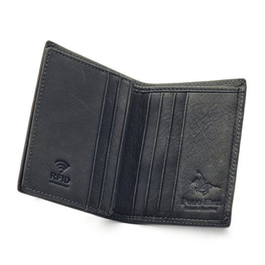 Genuine Leather Black RFID Protected Small BiFold Wallet