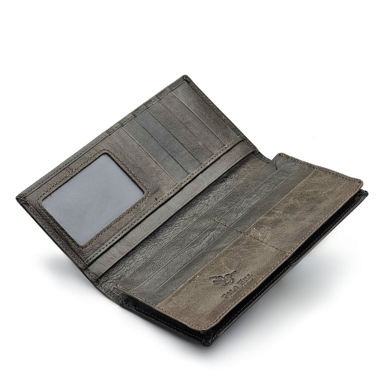 Load image into Gallery viewer, Genuine Leather Grey Long BiFold Wallet
